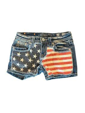 Miss Me Girls Patriotic American Flag Stars & Stripes Denim Shorts Girls 14